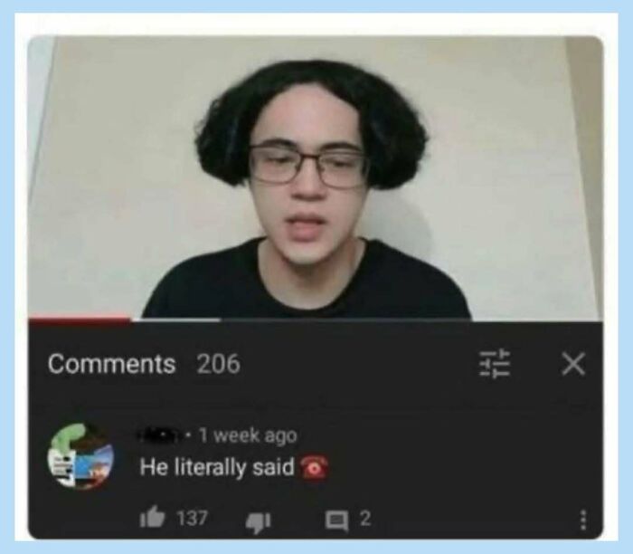 Funny meme showing a person with a bob hairstyle on a video call, with a comment that literally said something.