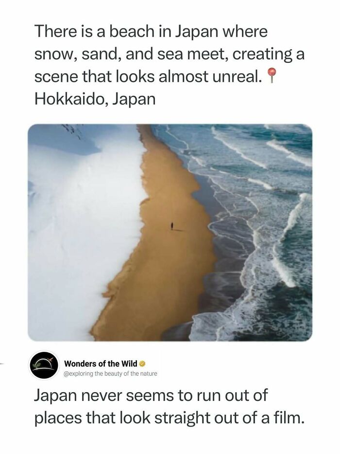 Random knowledge of snow, sand, and sea meeting at a beach in Hokkaido, Japan.