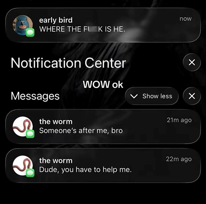 Screenshot of message notifications, an unfiltered internet moment.