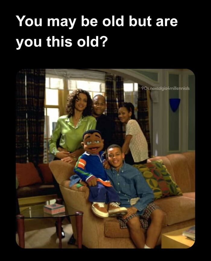 90s nostalgic pics featuring the cast of the TV show Cousin Skeeter sitting on a couch