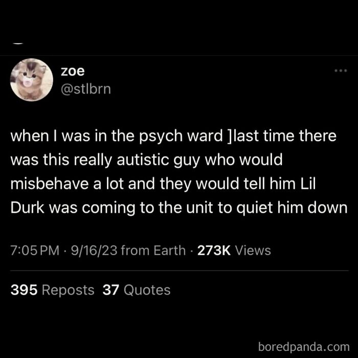 Screenshot of a funny text post about psych ward experiences in a social media meme style.