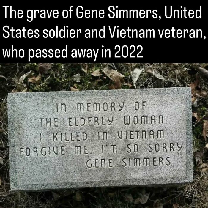The grave of Gene Simmers, showcasing remarkable photos of the past and a poignant message from Vietnam.