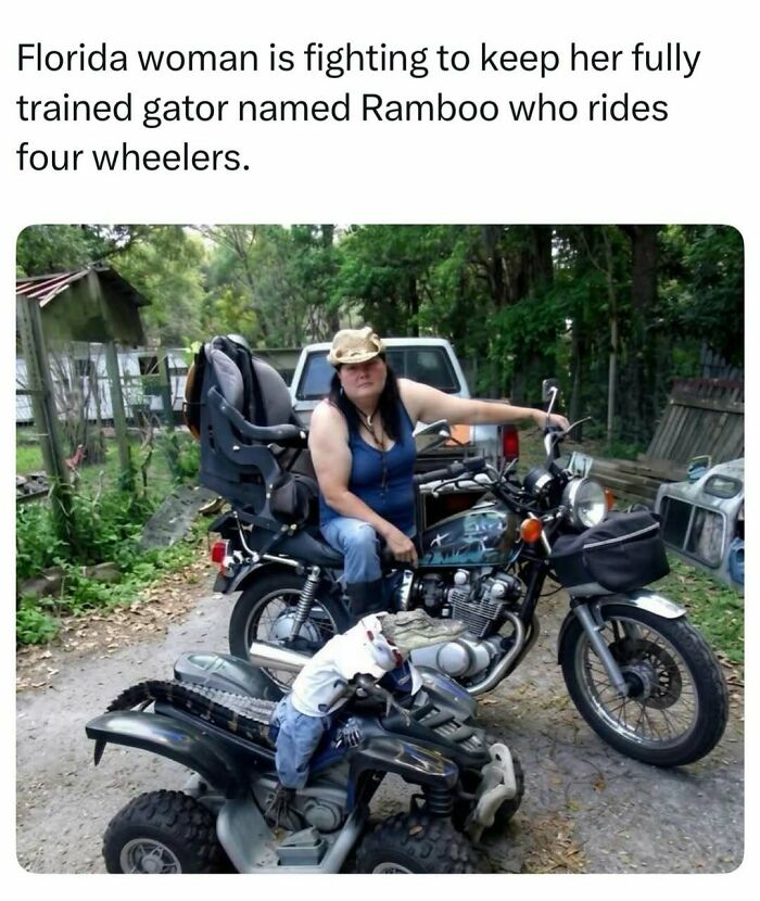 A Florida woman and her pet gator on a four-wheeler, one of many fascinating stories.