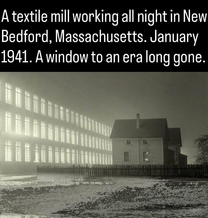 Remarkable photo from the past showing a New Bedford textile mill glowing in the night in 1941