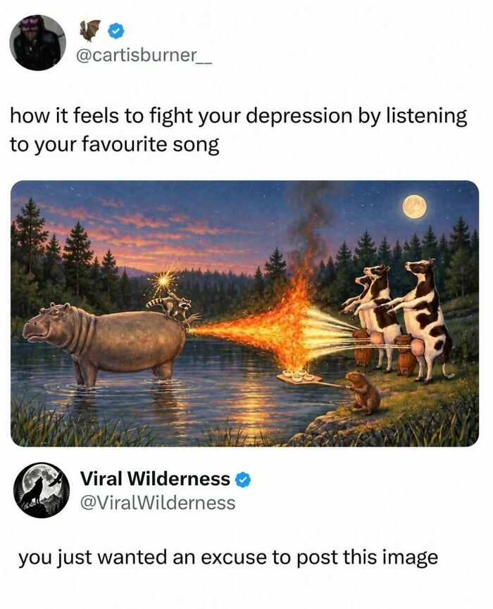 Artistic image showing animals playing music to fight depression