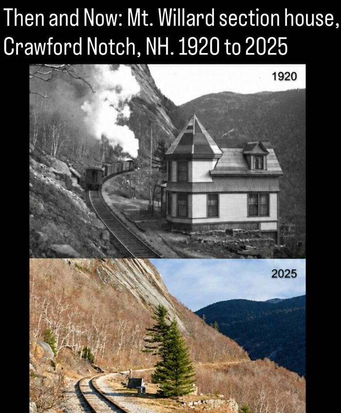 Then and now comparison of Mt. Willard section house from 1920 to 2025, a remarkable photo of the past.