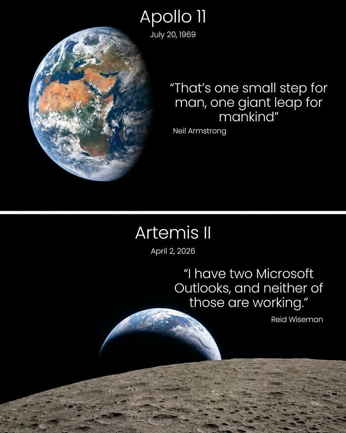 Comparison of Apollo 11 and Artemis II quotes about Earth, captured in photos from history