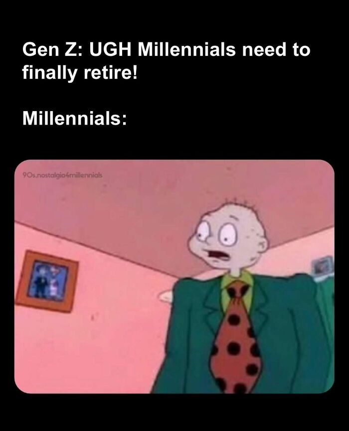 Tommy Pickles from Rugrats drawn as an adult representing 90s nostalgic pics.