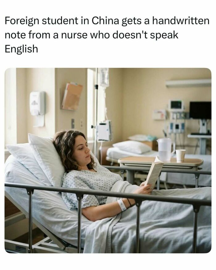 A woman in a hospital bed reading a book, representing interesting random finds from the internet.