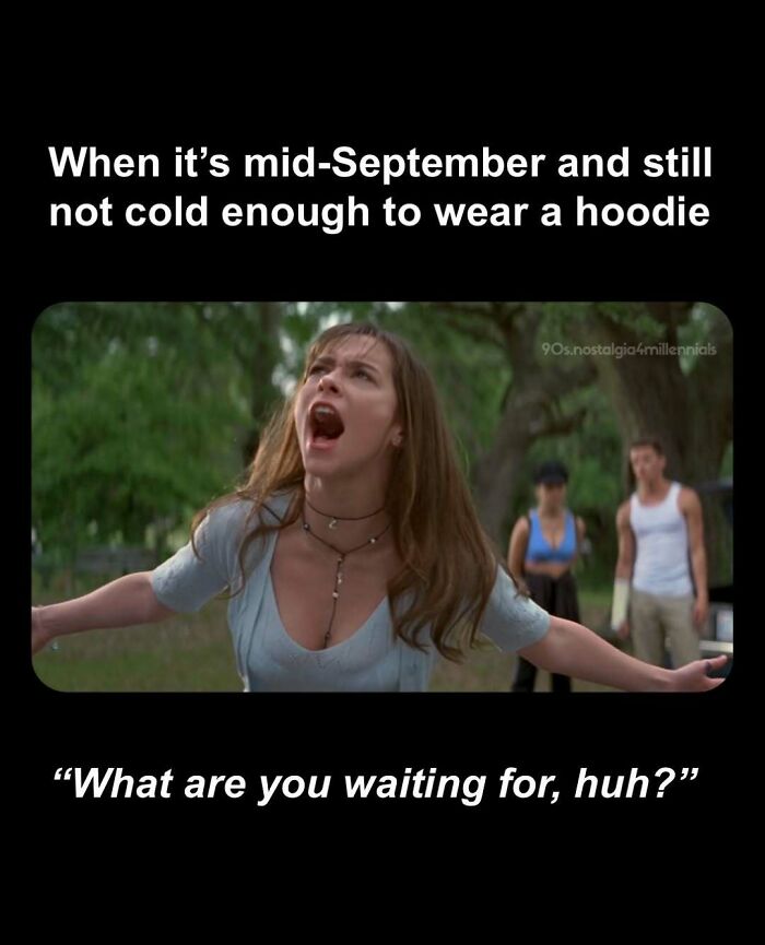 Jennifer Love Hewitt shouting in a field, evoking memories of 90s nostalgic movies.