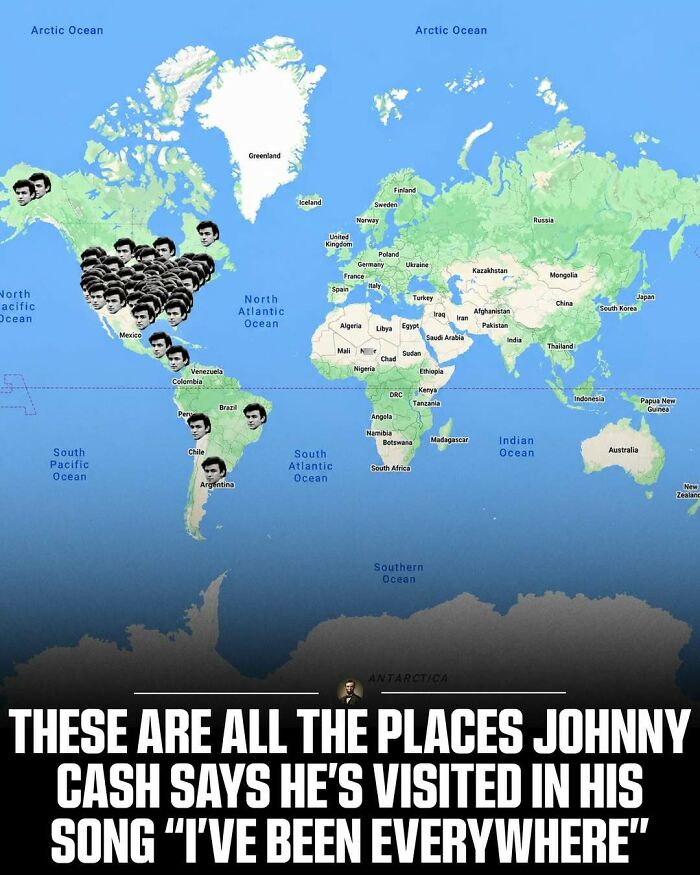 A map from history showing locations mentioned in Johnny Cash song