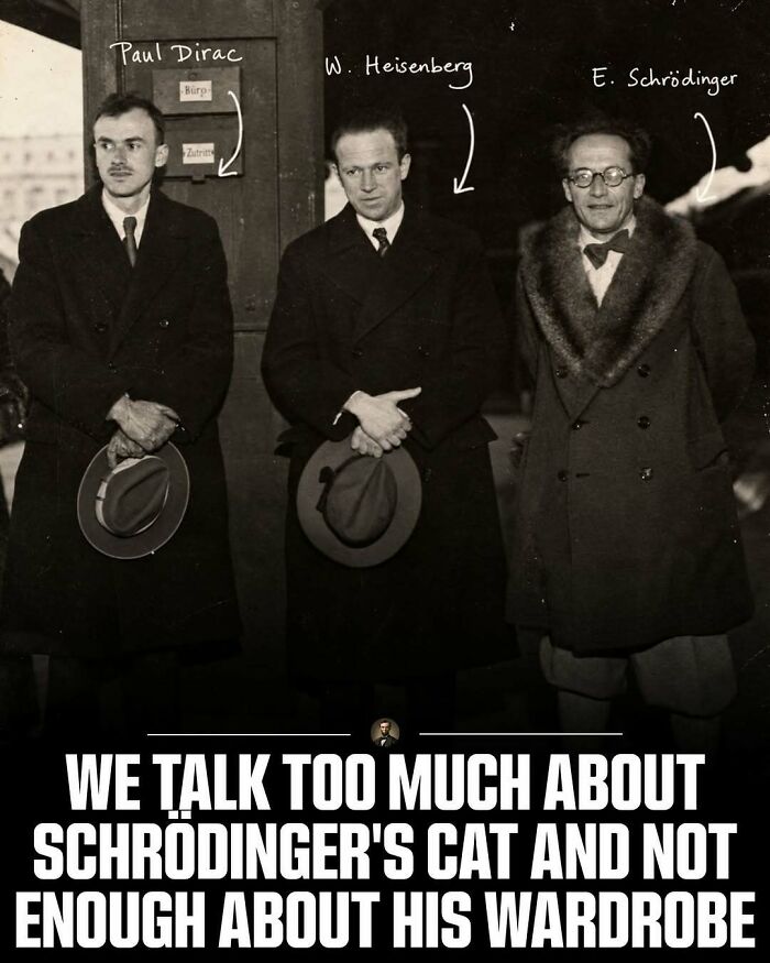 Physicists Paul Dirac, Werner Heisenberg, and Erwin Schrödinger in a photo from history