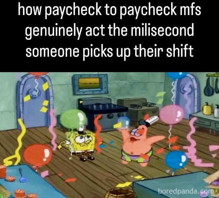 Hilarious memes: SpongeBob and Patrick celebrating with balloons and confetti.