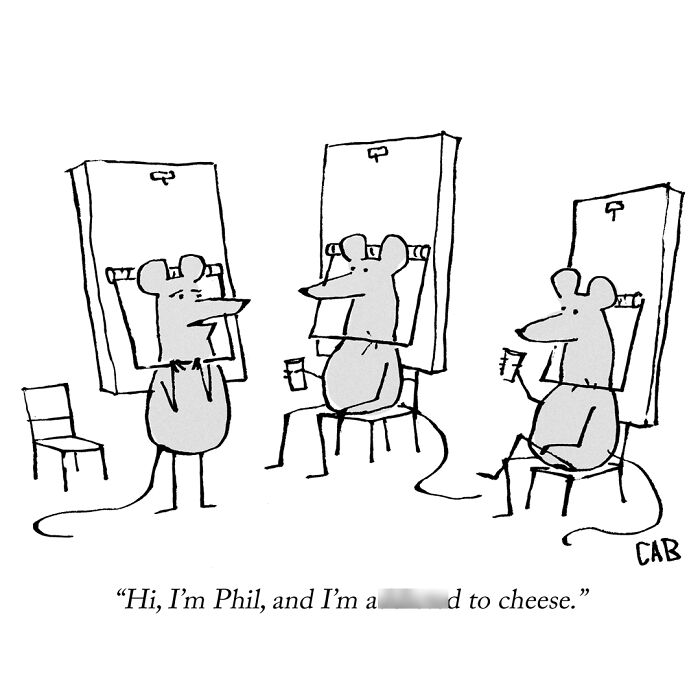 Cartoon of mice in a*******n therapy for cheese a*******n