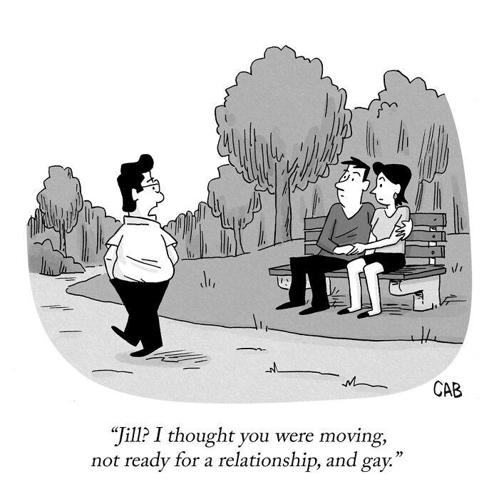Man surprised by couple's relationship status in cartoon by Mat Barton