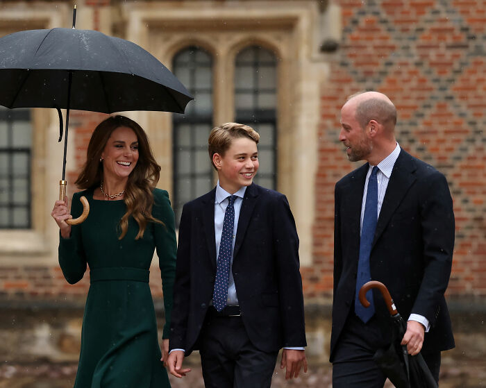 Prince George, Catherine, and William walk together. Prince George Eton College portrait sparked reactions. Prince George, Catherine, and William walk together. Prince George Eton College portrait sparked reactions.
