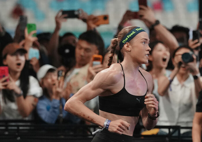 HYROX athlete during race, showing determination amidst intense backlash for an incident.