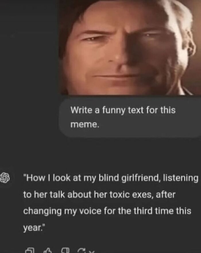 A perfect reply to a meme featuring a man's face, asking for a funny text.