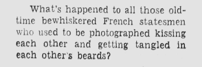 Newspaper text questioning bewhiskered French statesmen in old photos