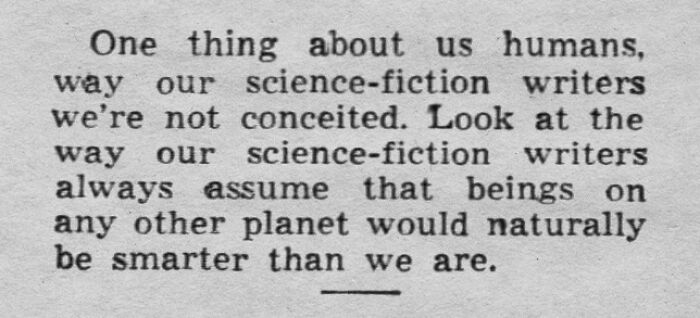 Newspaper text on science-fiction writers and alien intelligence
