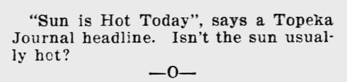 Newspaper clipping questioning if the sun being hot is unusual