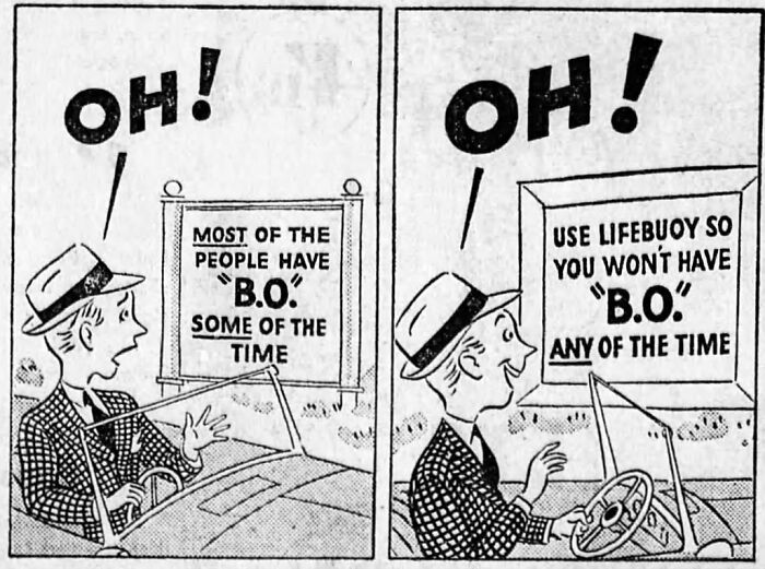 Vintage newspaper clipping about people having B.O. and using Lifebuoy soap