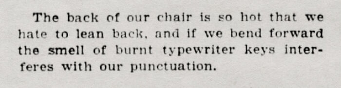 Newspaper clipping about burnt typewriter keys interfering with punctuation
