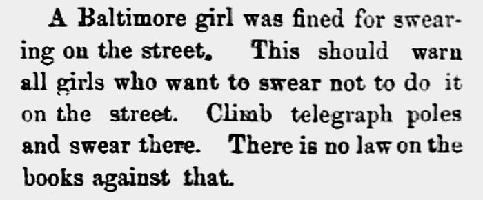 Newspaper clipping about Baltimore girl fined for swearing on the street