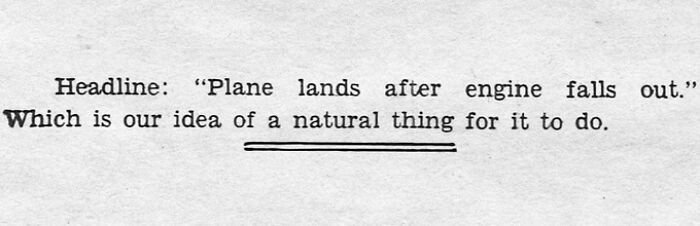 Old newspaper clipping about a plane landing after engine falls out