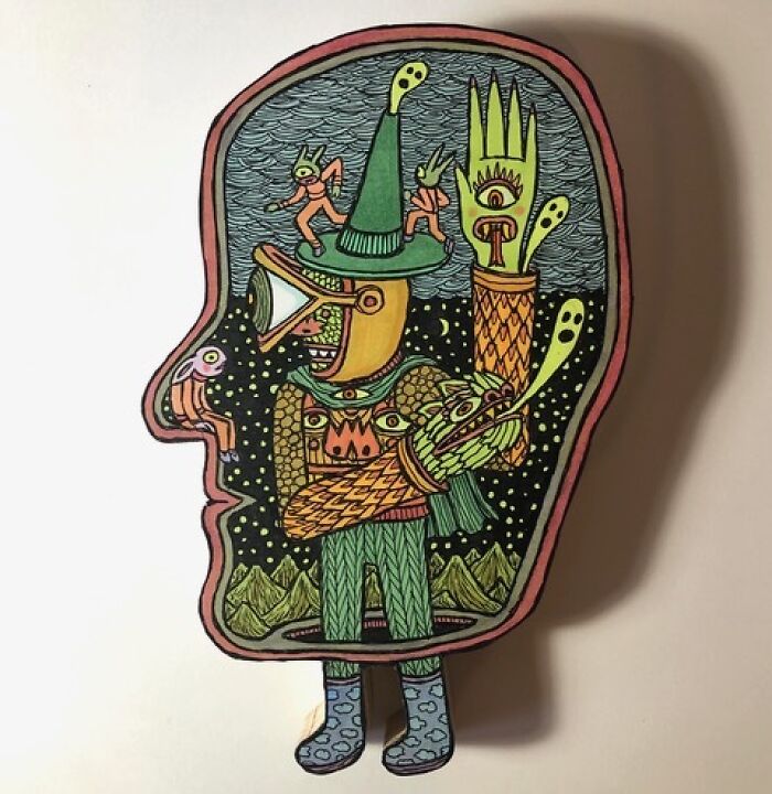 Theo Ellsworth fantasy character art shaped like a profile head