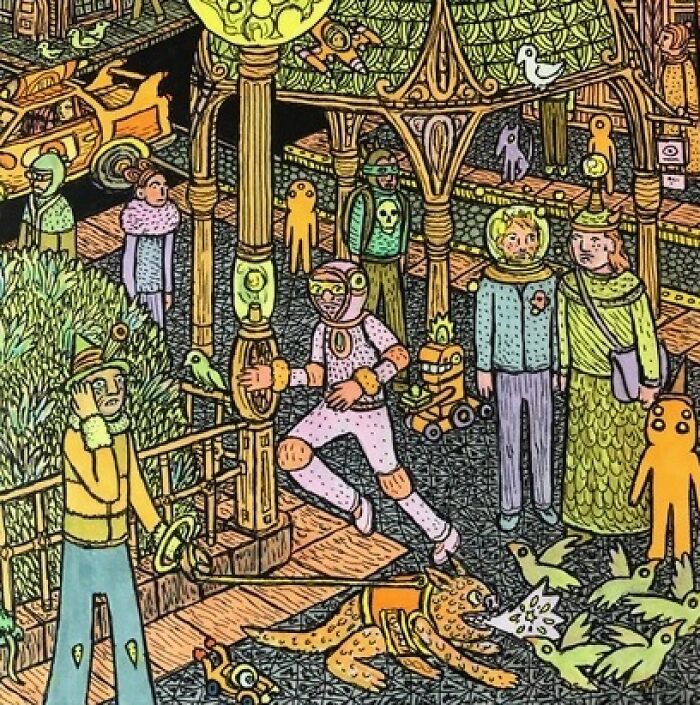 Theo Ellsworth artwork depicting whimsical characters in a detailed fantasy scene