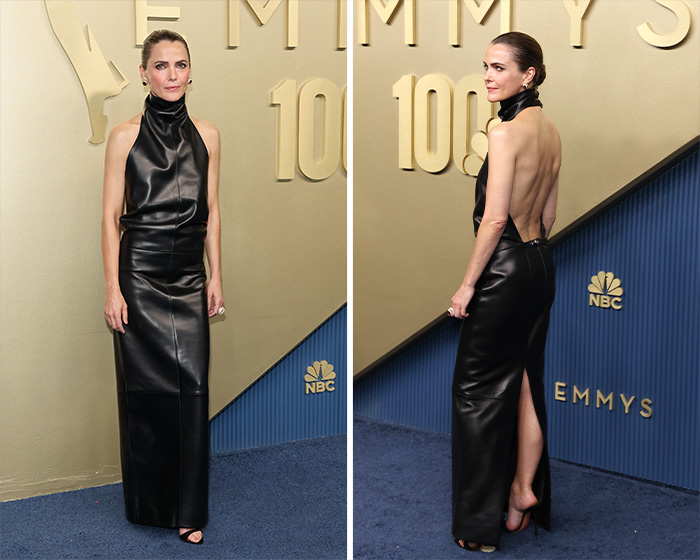 Kristen Wiig in a black leather halter gown among the worst dressed stars at the 2026 Emmys.