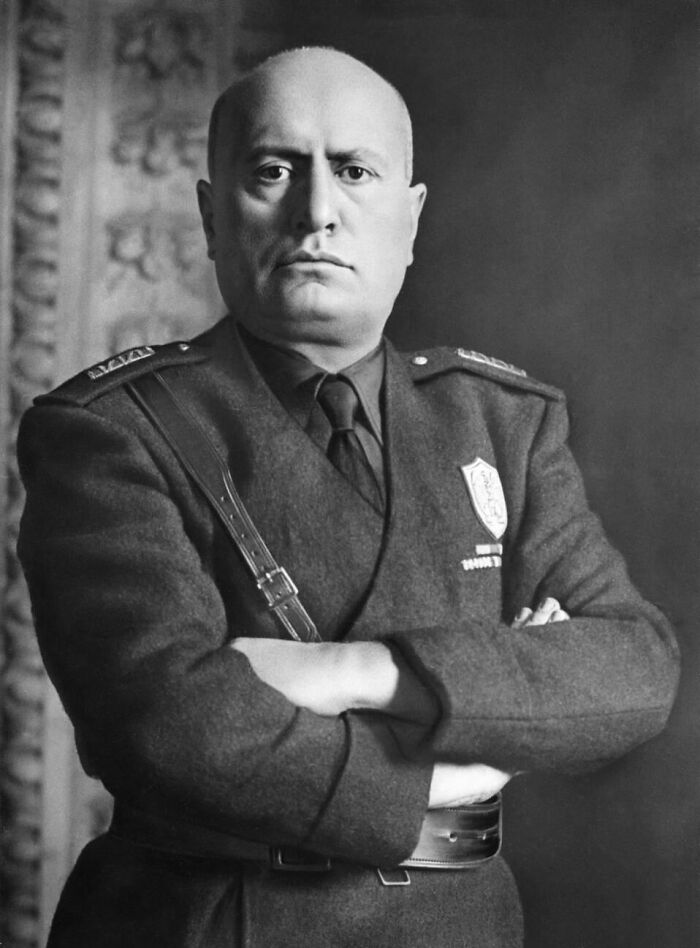 Benito Mussolini, a public figure who destroyed his own legacy, shown in a historical photograph.