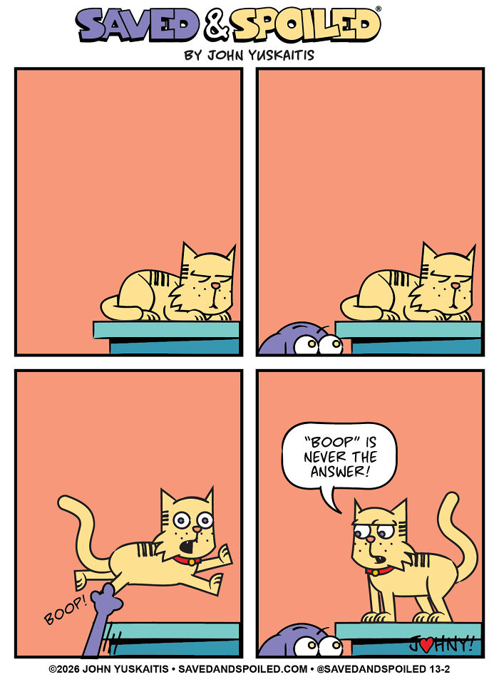 Cat rejects dog's boop in comic showing pet interactions