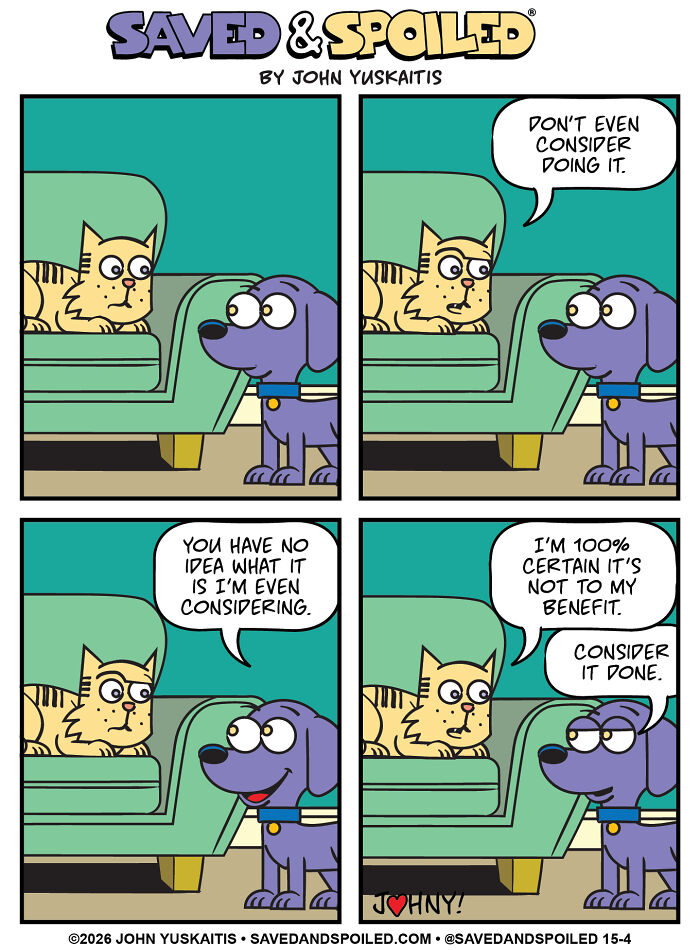 Cat warns dog not to do something in comic about dog and cat differences