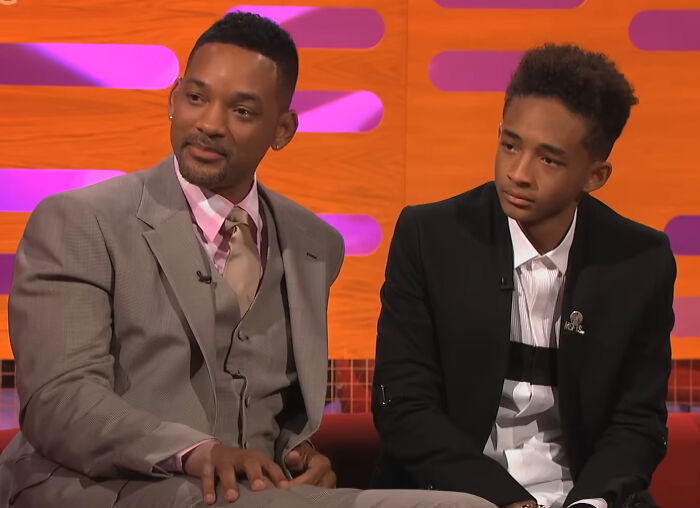 Will Smith and Jaden Smith sitting together, possibly discussing hot takes on celebrities.