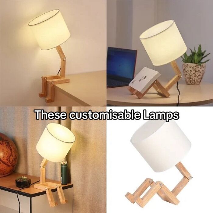 Customizable wooden lamps in various sitting and standing positions for clever designs
