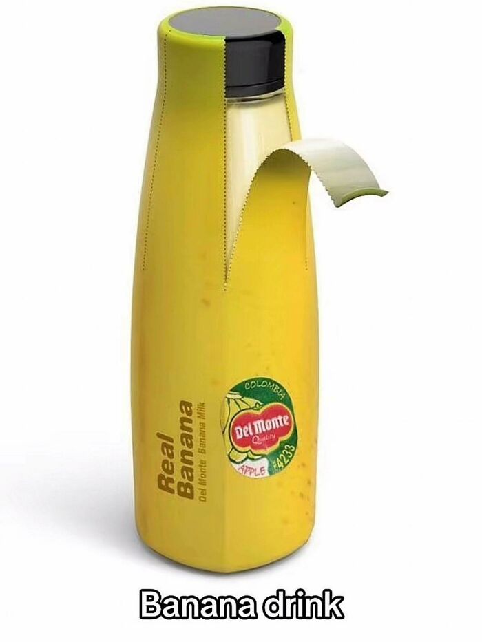 Creative banana drink bottle designed to look like a banana peel