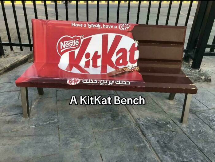 Creative KitKat bench designed like a chocolate bar