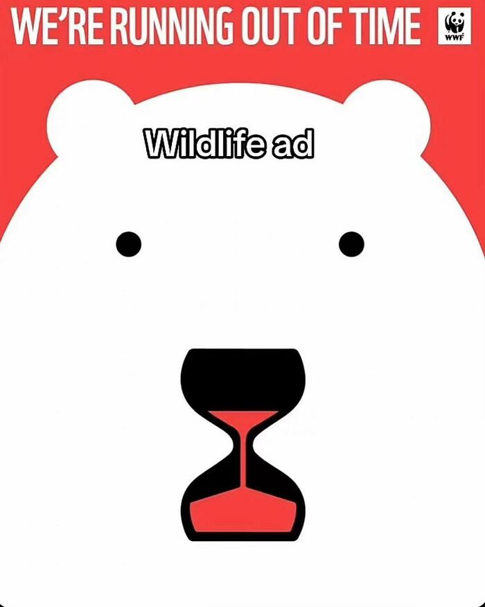 Wildlife ad showing polar bear with hourglass mouth symbolizing time running out