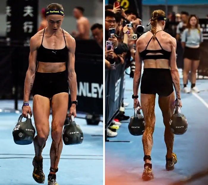 HYROX athlete showing extreme determination during race, covered in mud or feces, refusing to quit.