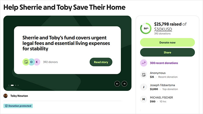 GoFundMe page to help Sherrie and Toby save their home after HOA seizure for less than $1K debt