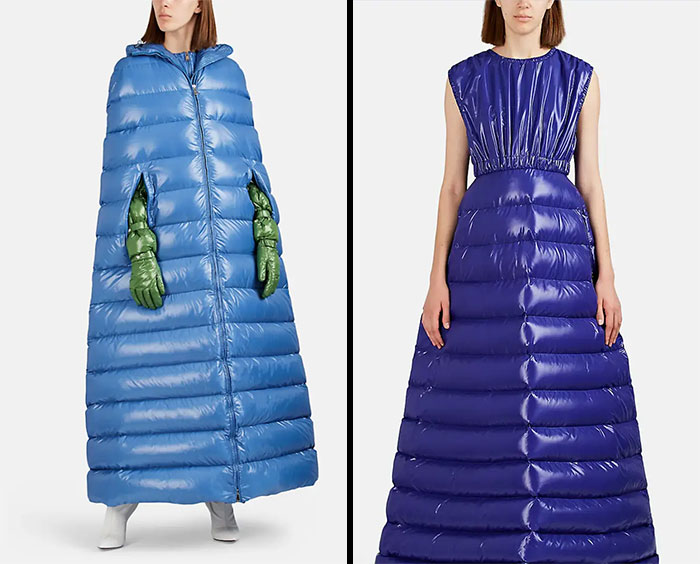 Unconventional puffer jackets and dress combining fashion and flawless craftsmanship in weird styles