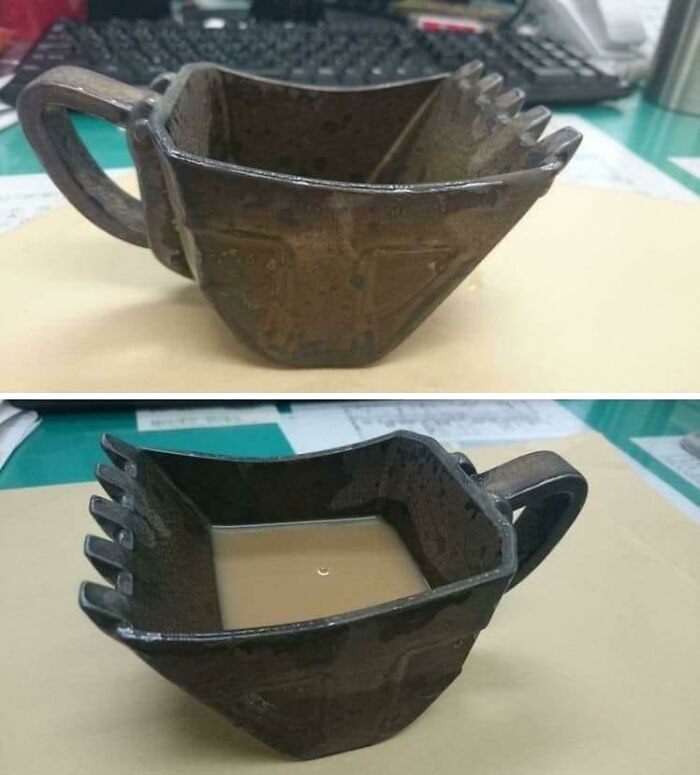 Flawless craftsmanship on a uniquely shaped metal coffee cup with claws