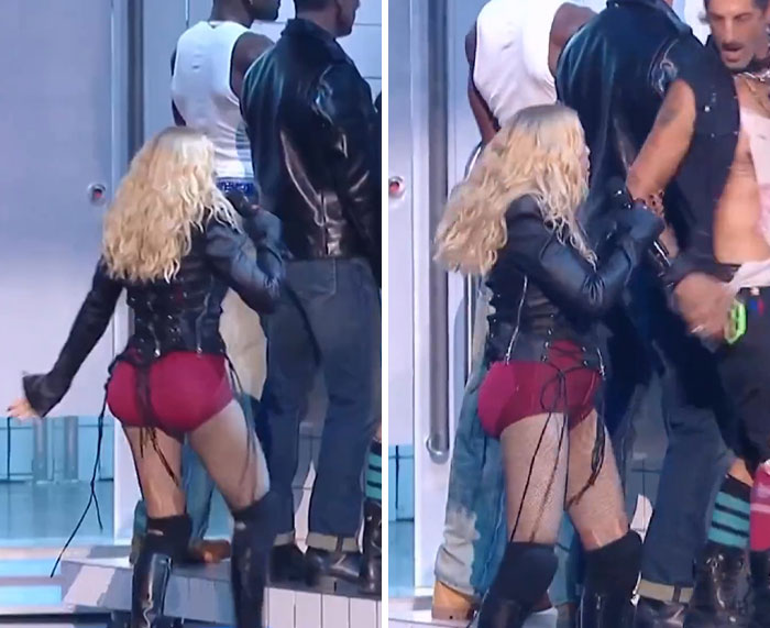 Side-by-side view of Madonna's VMAs performance. Side-by-side view of Madonna's VMAs performance.
