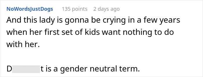 A Reddit comment predicting a mother will regret leaving children for IVF with new husband. A Reddit comment predicting a mother will regret leaving children for IVF with new husband.