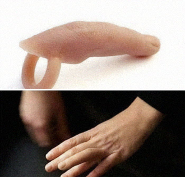 Unhinged weird ring design resembling a bent finger with unnatural craftsmanship