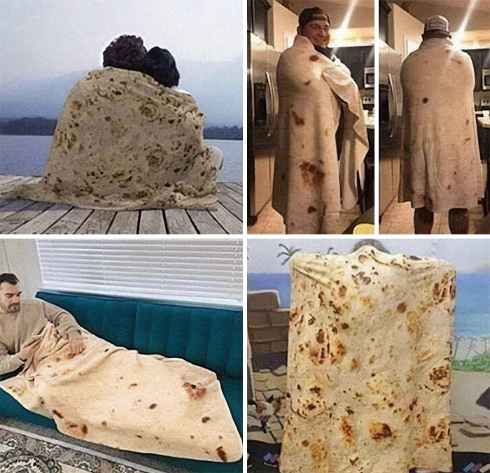 Blanket designed like tortilla showcasing weird craftsmanship