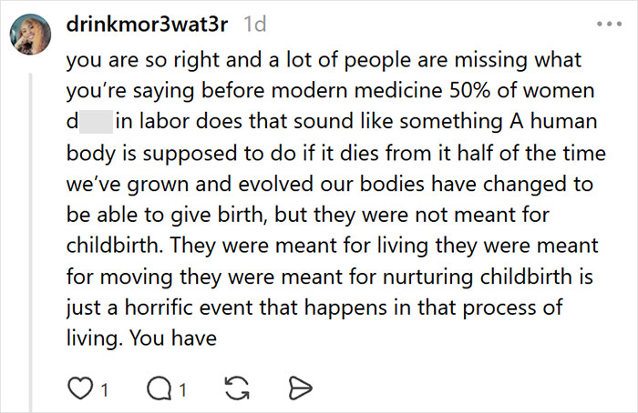 A social media post discusses post C-section infection, highlighting childbirth and modern medicine.