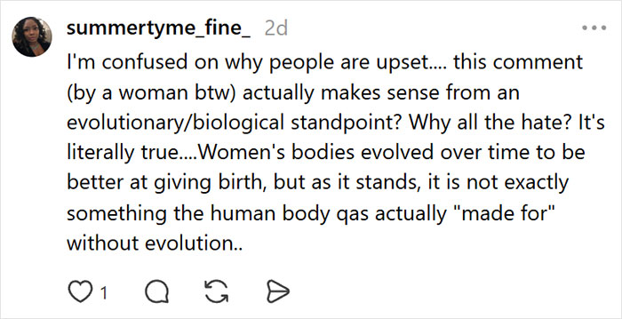 A social media post discusses a woman suffering from post C-section infection, explaining evolutionary biology.